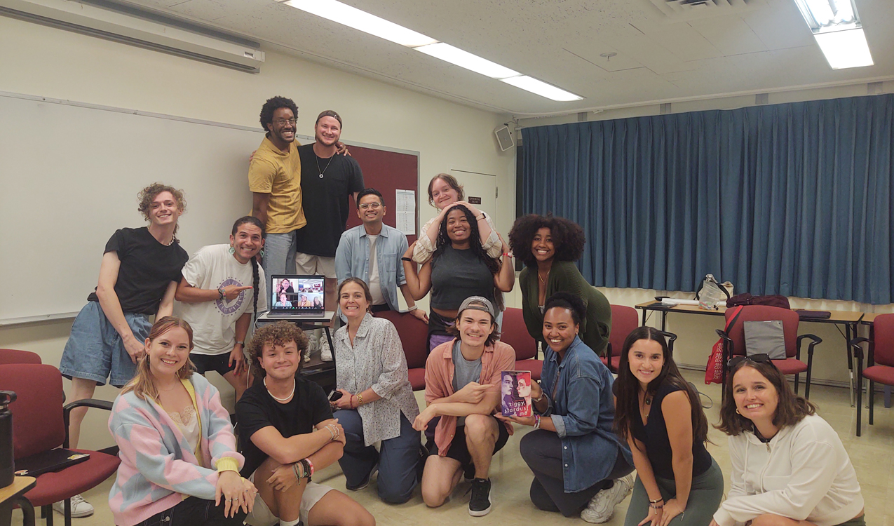 Bedau and the cast at the first rehearsal for Ziggy, Stardust & Me