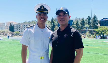 Jerrin-James Conception as an adult (left) and his father James Concepcion, USN (Ret.) (left).