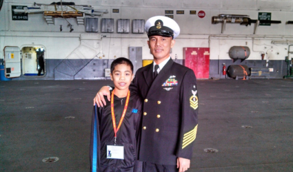Jerrin-James Conception as a child (left) and his father James Concepcion, USN (Ret.) (left).