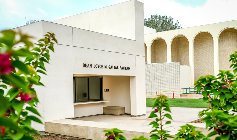 The Dean Joyce M. Gattas Pavilion encompasses all patron services, including the Alice and Doug Diamond Box Office and a concession area.