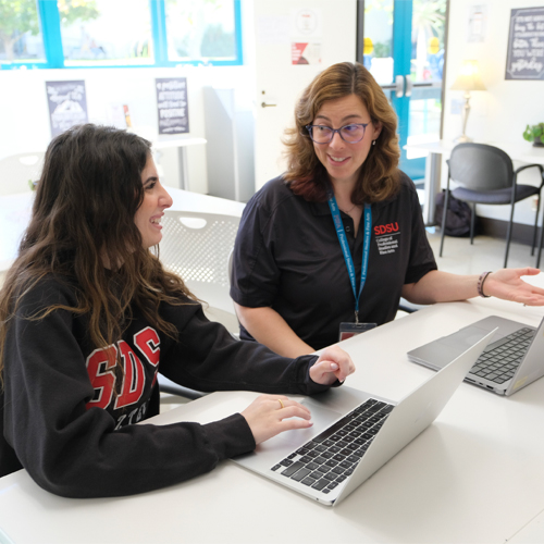 photo of Rebecca Tedesco, PARC director and learning coach, working with a student in the PARC