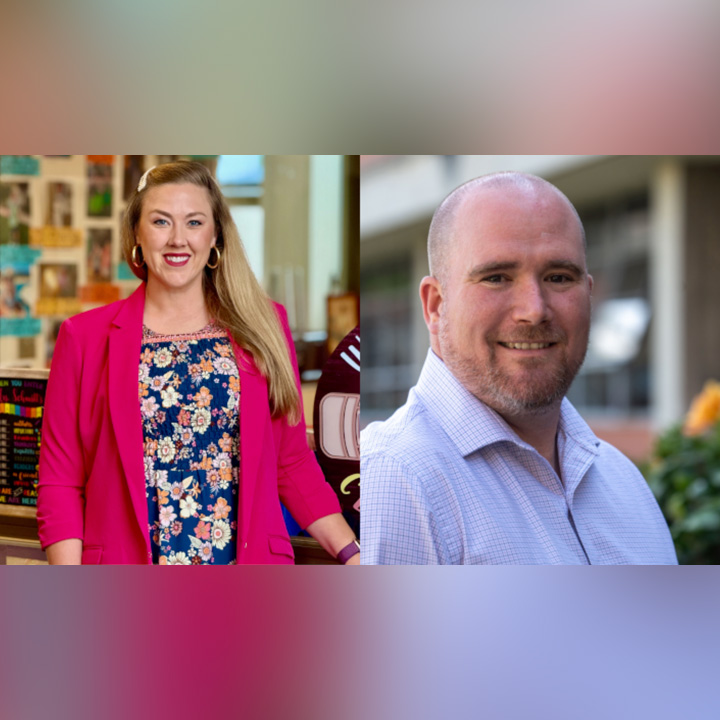 SDSU alumni Allison Schmitt ('14) from Solana Pacific Elementary School and Kevin T. White ('06, '07, '17) from De Portola Middle School are 2025-26 San Diego County Teachers of the Year.