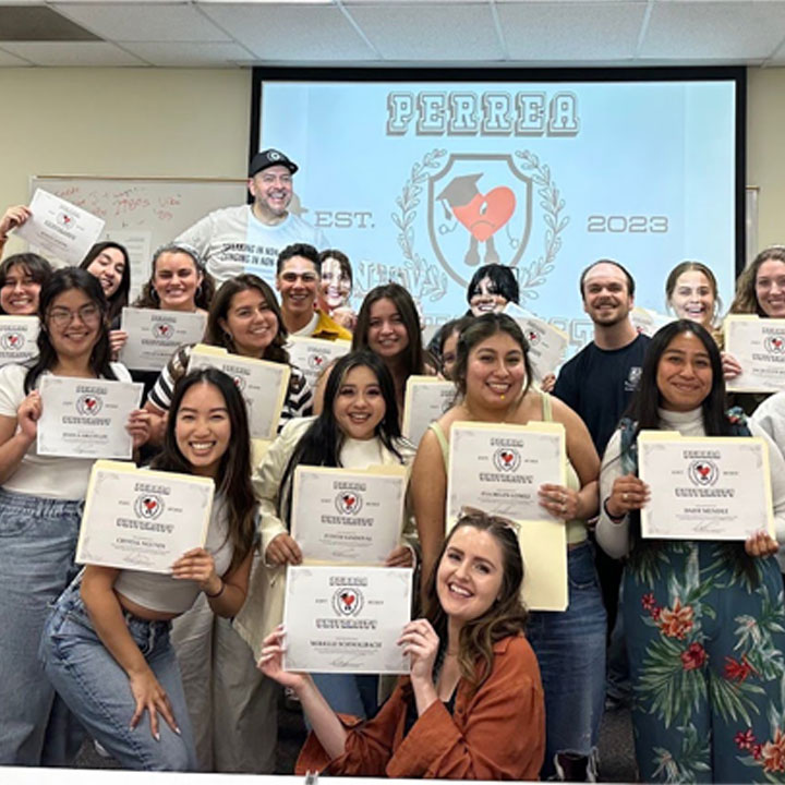 Students celebrate finishing SDSU’s Bad Bunny pop culture course.